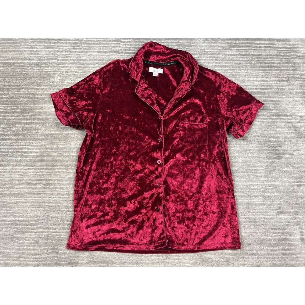 Nicole Miller Pajama Top Womens Medium Red Velour Button Front‎ Short Sleeve